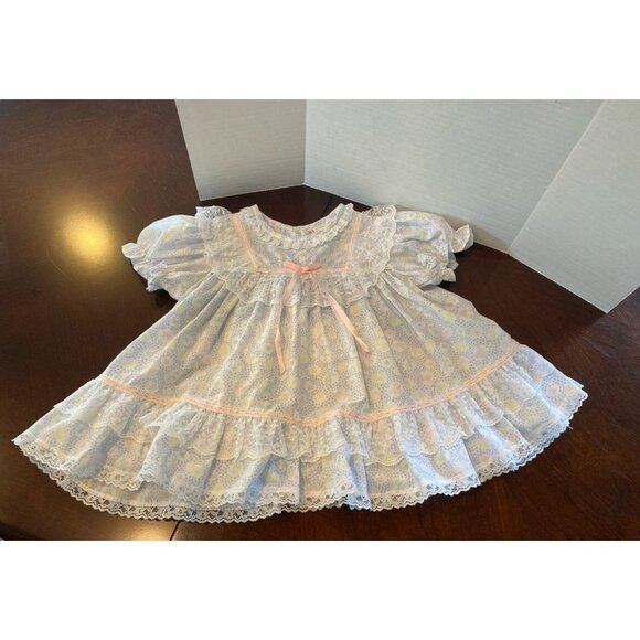 Vintage Pink Blue Yellow Lacey Girls Dress Size 24 Months - Picture 2 of 10